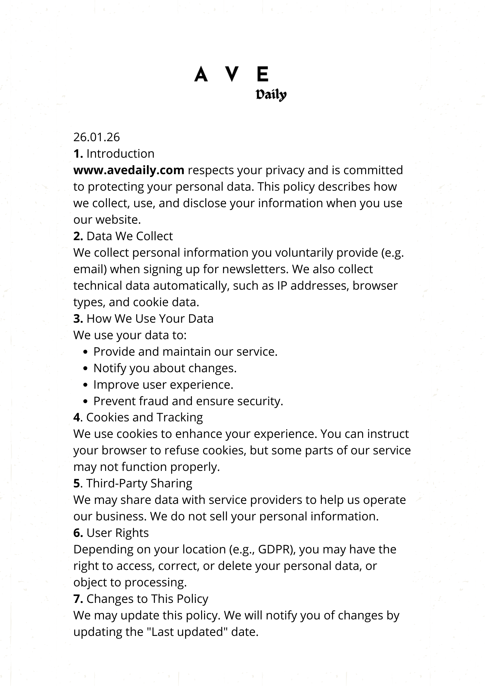 privacypolicy avedaily